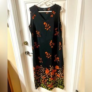 Long Black Orange and Green Sleeveless Dress with Slits on Both Sides in Size 14
